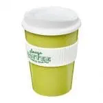 Branded Americano Medium Tumbler with Grip 300ml in Lime Green with White Trim