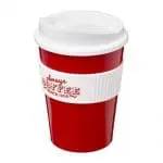 Branded Americano Medium Tumbler with Grip 300ml in Red with White Trim