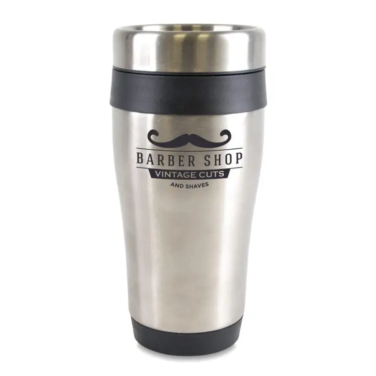 Promotional Ancoats stainless steel tumbler in silver and black with printed logo