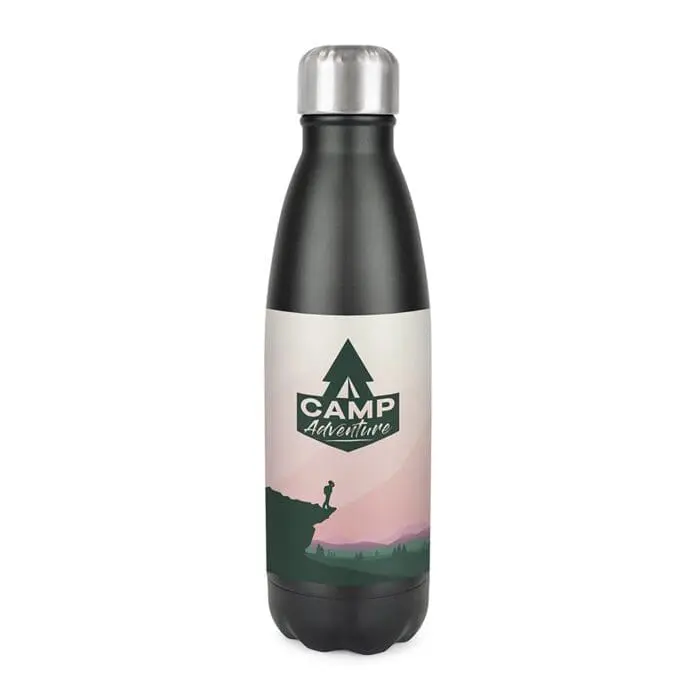 Promotional Matte double walled bottle in full colour with silver lid and printed logo