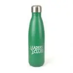 Promotional Matte double walled bottle in green with silver lid and printed logo