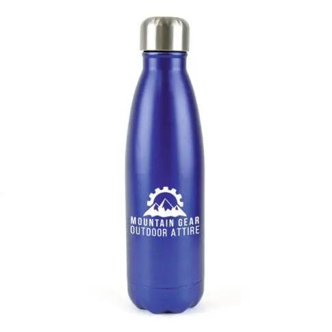 Promotional Ashford metallic double wall bottle in blue with printed logo