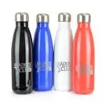 Branded Shine double walled bottle in black, blue, white and red with printed logo