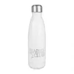 Promotional Shine double walled bottle in white with silver lid and printed logo