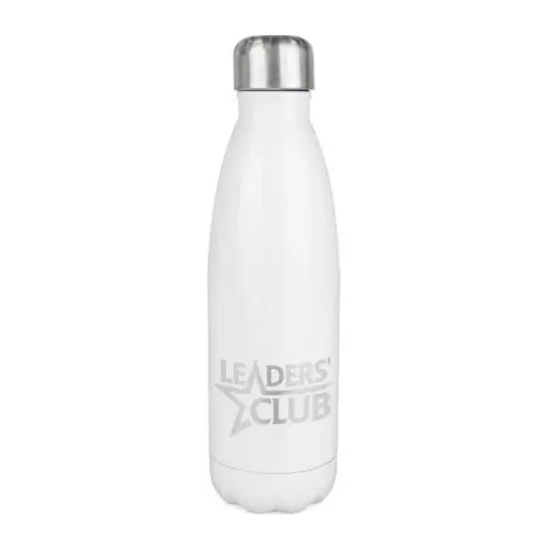 Promotional Shine double walled bottle in white with silver lid and printed logo