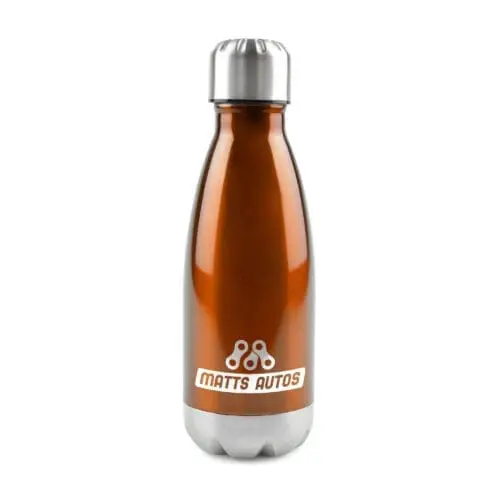 Promotional Ashford sports bottle in orange with silver lid and printed logo