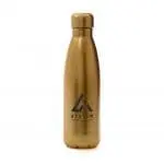 Promotional double walled bottle in gold with gold lid and printed logo