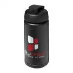 Personalised Baseline Plus Flip Lid Bottle 500ml in black with black lid and printed logo