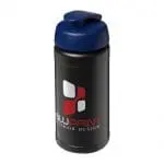 Branded Baseline Plus Flip Lid Bottle 500ml in black with blue lid and printed logo