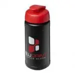 Branded Baseline Plus Flip Lid Bottle 500ml in black with red lid and printed logo