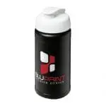 Branded Baseline Plus Flip Lid Bottle 500ml in black with white lid and printed logo