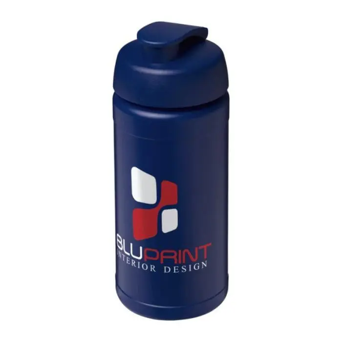 Customised Baseline Plus Flip Lid Bottle 500ml in blue with blue lid and printed logo