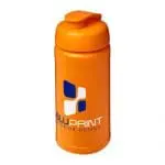 Branded Baseline Plus Flip Lid Bottle 500ml in orange with orange lid and printed logo