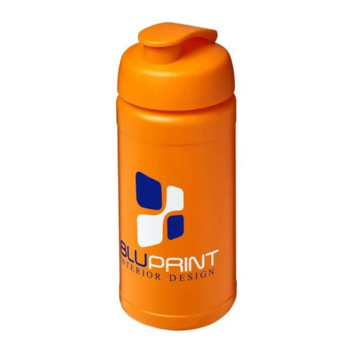 Branded Baseline Plus Flip Lid Bottle 500ml in orange with orange lid and printed logo