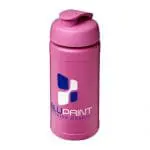 Branded Baseline Plus Flip Lid Bottle 500ml in pink with pink lid and printed logo