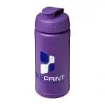 Branded Baseline Plus Flip Lid Bottle 500ml in purple with purple lid and printed logo