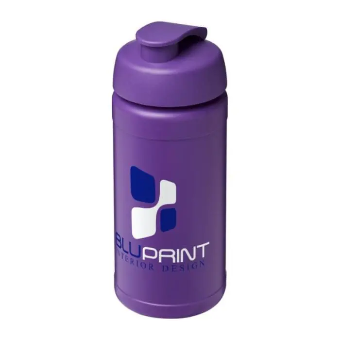 Branded Baseline Plus Flip Lid Bottle 500ml in purple with purple lid and printed logo