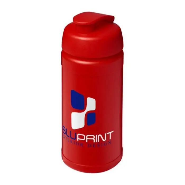 Branded Baseline Plus Flip Lid Bottle 500ml in red with red lid and printed logo