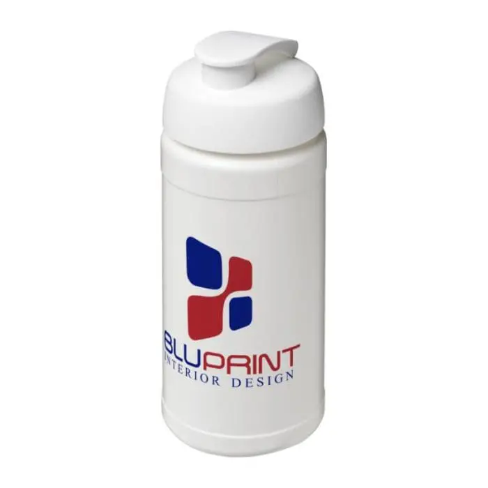 Printed Baseline Plus Flip Lid Bottle 500ml in white with white lid and printed logo