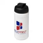 Promotional Baseline Plus Flip Lid Bottle 500ml in white with black lid and printed logo