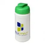 Promotional Baseline Plus Flip Lid Bottle 500ml in white with green lid and printed logo