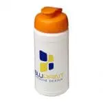 Promotional Baseline Plus Flip Lid Bottle 500ml in white with orange lid and printed logo