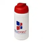 Printed Baseline Plus Flip Lid Bottle 500ml in white with red lid and printed logo