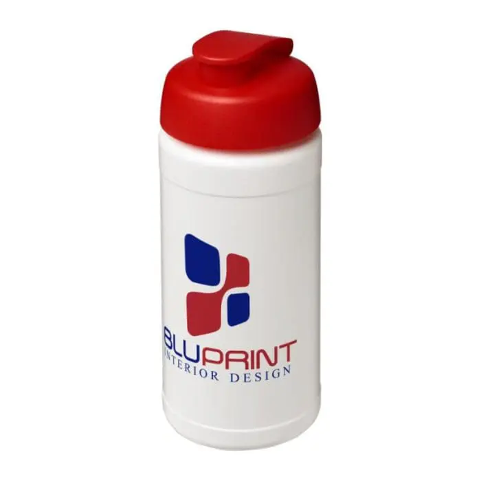 Printed Baseline Plus Flip Lid Bottle 500ml in white with red lid and printed logo