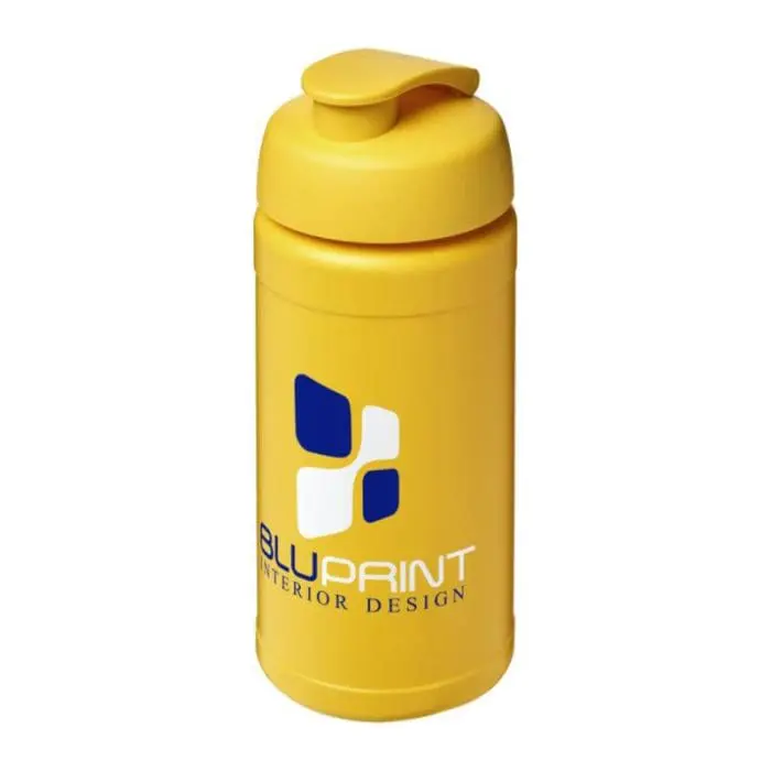 Printed Baseline Plus Flip Lid Bottle 500ml in yellow with yellow lid and printed logo