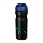 Personalised Baseline Plus Flip Lid Sports Bottle 650ml in black with blue lid and printed logo