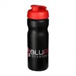 Branded Baseline Plus Flip Lid Sports Bottle 650ml in black with red lid and printed logo