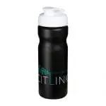 Branded Baseline Plus Flip Lid Sports Bottle 650ml in black with white lid and printed logo