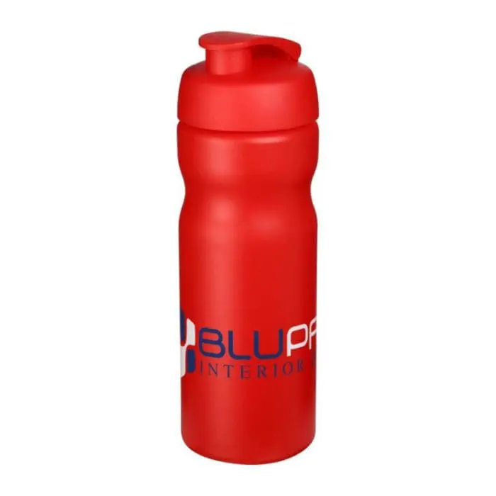 Branded Baseline Plus Flip Lid Sports Bottle 650ml in red with red lid and printed logo