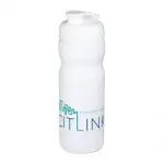 Printed Baseline Plus Flip Lid Sports Bottle 650ml in white with white lid and printed logo