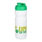 Promotional Baseline Plus Flip Lid Sports Bottle 650ml in white with green lid and printed logo