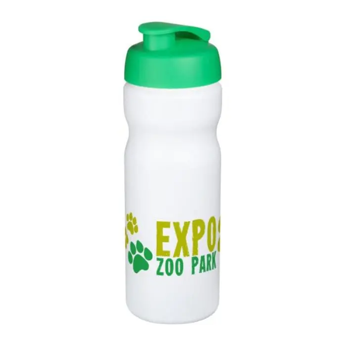 Promotional Baseline Plus Flip Lid Sports Bottle 650ml in white with green lid and printed logo