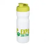 Promotional Baseline Plus Flip Lid Sports Bottle 650ml in white with light green lid and printed logo