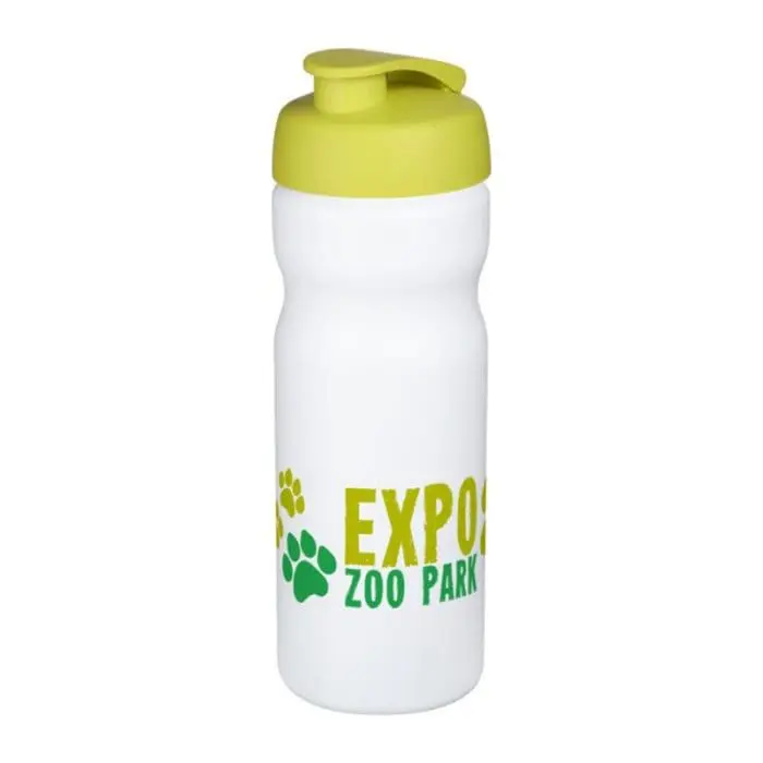 Promotional Baseline Plus Flip Lid Sports Bottle 650ml in white with light green lid and printed logo