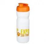 Promotional Baseline Plus Flip Lid Sports Bottle 650ml in white with orange lid and printed logo