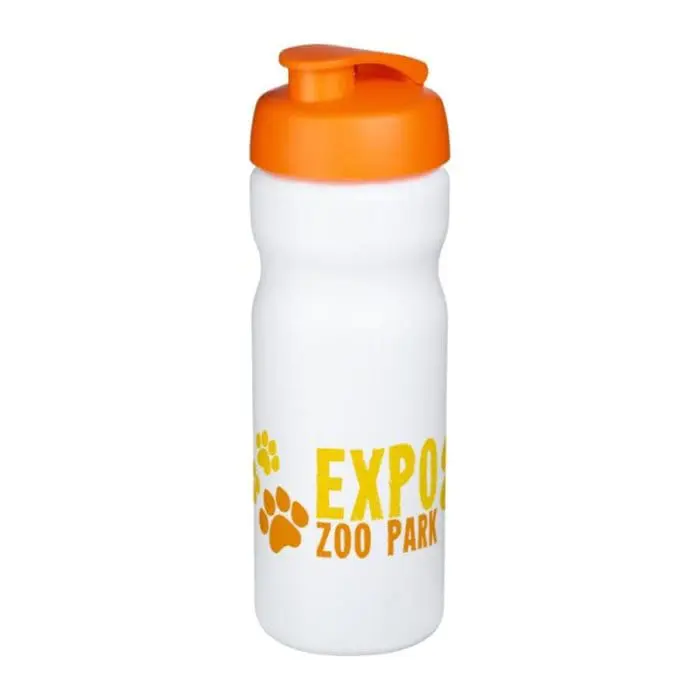 Promotional Baseline Plus Flip Lid Sports Bottle 650ml in white with orange lid and printed logo