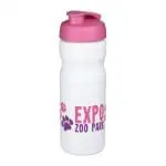 Promotional Baseline Plus Flip Lid Sports Bottle 650ml in white with pink lid and printed logo