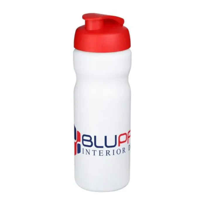 Printed Baseline Plus Flip Lid Sports Bottle 650ml in white with red lid and printed logo