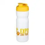 Printed Baseline Plus Flip Lid Sports Bottle 650ml in white with yellow lid and printed logo