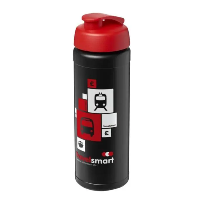 Branded Baseline Plus Flip Lid Sports Bottle 750ml in black with red lid and printed logo