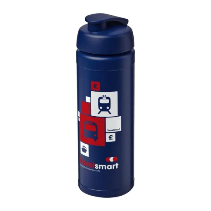 Branded Baseline Plus Flip Lid Sports Bottle 750ml in blue with blue lid and printed logo