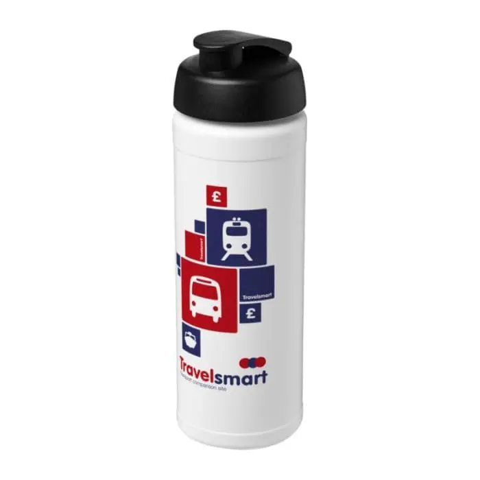 Promotional Baseline Plus Flip Lid Sports Bottle 750ml in white with black lid and printed logo