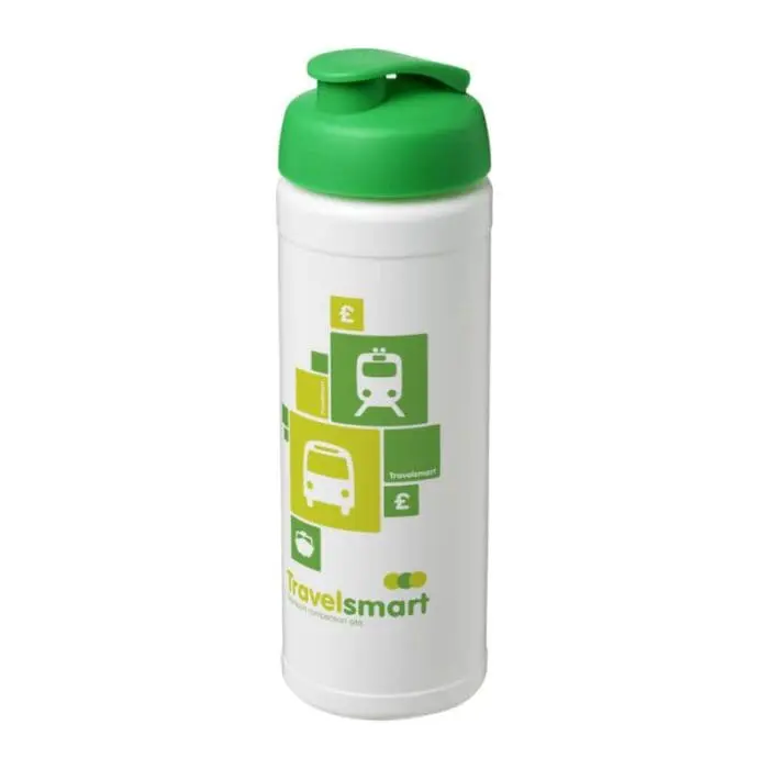 Promotional Baseline Plus Flip Lid Sports Bottle 750ml in white with green lid and printed logo