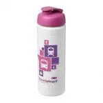 Printed Baseline Plus Flip Lid Sports Bottle 750ml in white with pink lid and printed logo