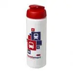 Printed Baseline Plus Flip Lid Sports Bottle 750ml in white with red lid and printed logo