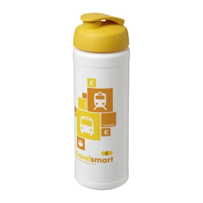 Printed Baseline Plus Flip Lid Sports Bottle 750ml in white with yellow lid and printed logo